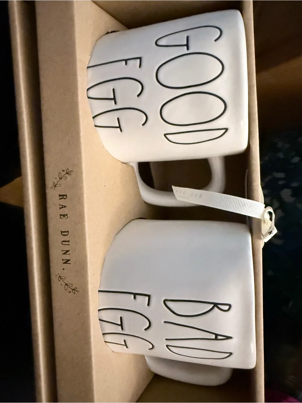 Rae Dunn White 'Good Egg' and 'Bad Egg' Ceramic Mug Set